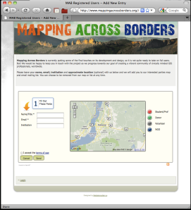 The Mapping Across Borders Website Register Page